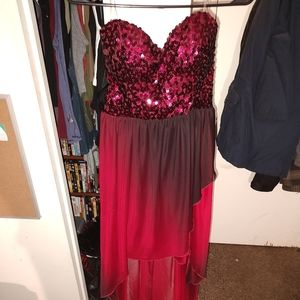 Red high to low prom dress